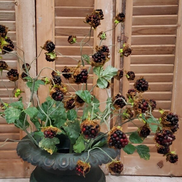 Faux Wild Blackberry Stem Spray Branch Bundle of 3 Raspberry Floral Stem Vase Arrangement Making Farmhouse Decor Berry Fruit Wedding Decor