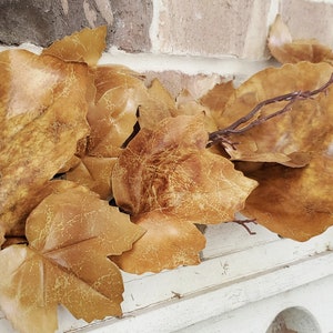 Old Maple Leaves 6ft each Viral Fall Garland for Mantle Brown Maple Leaf Stem Farmhouse Decor Garland Fig Spray Aged Dried Look Set of 2 image 5