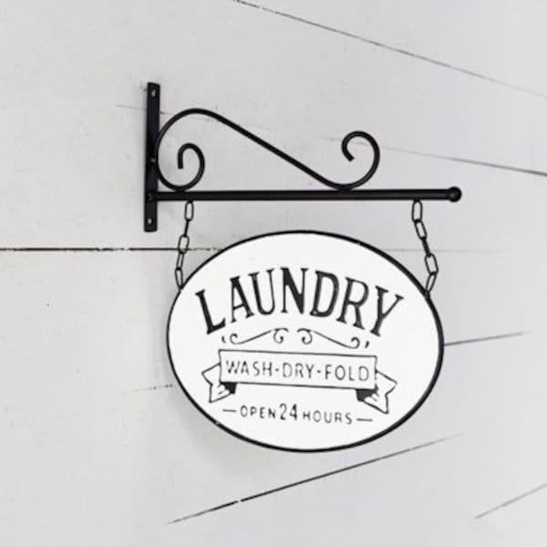 Metal Laundry Hanging Sign Wash Dry Fold Wall Decor Farmhouse Style