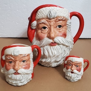 Antique Vintage Royal Doulton Santa Claus Pitcher w/ Mugs Set Rare Find Christmas Santa Mugs Collection Ceramic Mug Pitcher St Nick Face