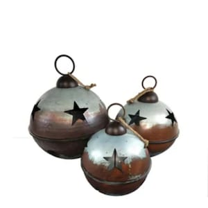 Jumbo Extra Large Galvanized Metal SET OF 3 Large Jingle Bell Christmas Decorating Metal Bell Giant Sleigh Bell Farmhouse Outdoor Porch Bell