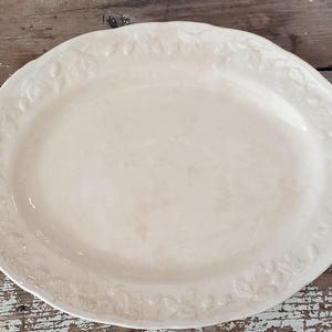 Antique Ironstone Stained Ivory/White Platter English Stoneware Large Serving Platter