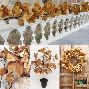 Old Maple Leaves 6ft each Viral Fall Garland for Mantle Brown Maple Leaf Stem Farmhouse Decor Garland Fig Spray Aged Dried Look Set of 2 image 7