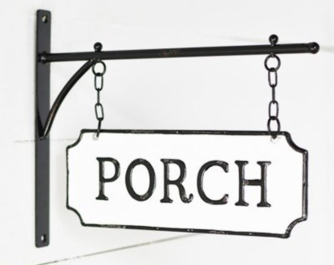 Metal Porch Sign With Hanging Display Bar Farmhouse Black White Sign Door Sign Etsy