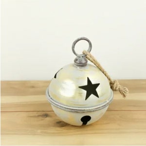 Jumbo Brushed Gold Metal Tin Large 11&quot; Jingle Bell Christmas Decorating Metal Bell Giant Sleigh Bell Farmhouse Decor Outdoor Porch Bell