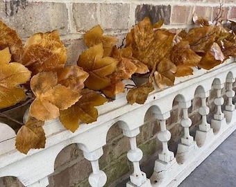 Old Maple Leaves 6ft Fall Garland for Mantle Brown Maple Leaf Stem Farmhouse Decor Garland Fig Spray Aged Dried Look