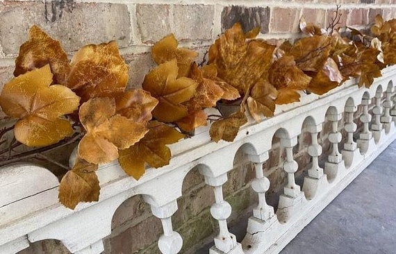 Old Maple Leaves 6ft each Viral Fall Garland for Mantle Brown Maple Leaf Stem Farmhouse Decor Garland Fig Spray Aged Dried Look Set of 2