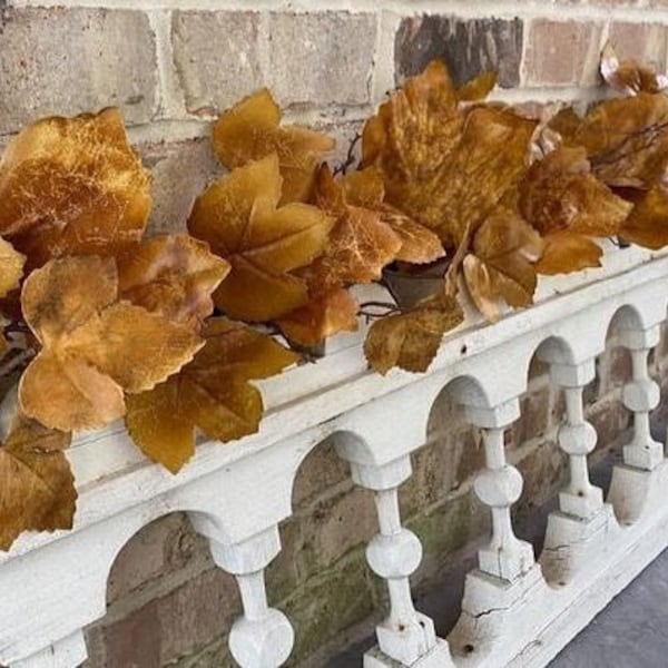 Old Maple Leaves 6ft Fall Garland for Mantle Brown Maple Leaf Stem Farmhouse Decor Garland Fig Spray Aged Dried Look