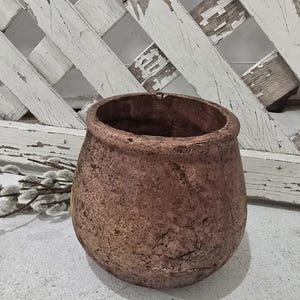 Burnt Orange Clay Pottery Vase Vessel Bowl Pot Floral Wedding Staging Farmhouse Decor Small Size