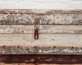Early Antique White Trunk/Chest/Toolbox with insert  & Zinc Bottom Chippy Gray/White/Green SHIPS FREE