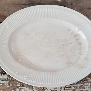 Antique Ironstone Stained Ivory/White Platter English Stoneware Large Serving Platter