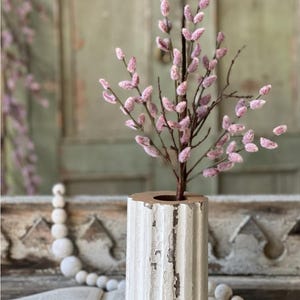 Artificial Faux Winter Spring Blushing Pink Catkin Willow Bud Stem Spray 16&quot; Pink Easter Neutral Farmhouse Wedding Florals Bundle of 3 Stems