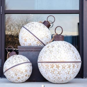 Jumbo Extra Large Gold/White Star Metal SET OF 3 Large Jingle Bell Christmas Decorating Metal Bell Giant Sleigh Bell Farmhouse Outdoor Porch