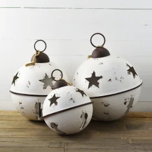 Jumbo Extra Large White Metal SET OF 3 Large Jingle Bell Christmas Decorating Metal Bell Giant Sleigh Bell Farmhouse Outdoor Porch Bell