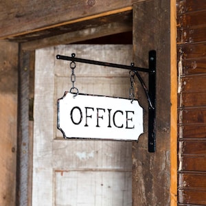 Metal Office Sign with Hanging Display Bar Farmhouse Black White Sign Door Sign