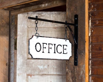 Metal Office Sign with Hanging Display Bar Farmhouse Black White Sign Door Sign