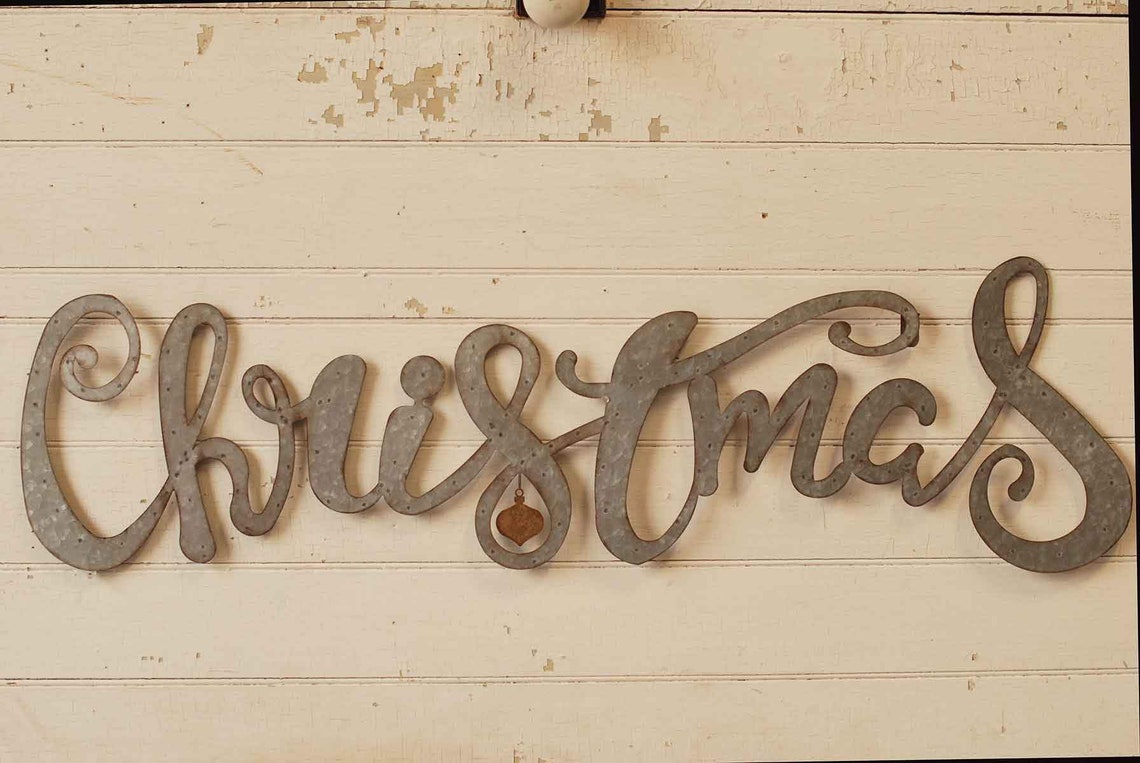 Christmas Metal Sign Script Rustic Farmhouse Sign Etsy