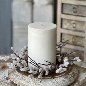 Artificial Faux Winter Spring Willow Bud Candle Ring 10&quot; White Neutral Farmhouse Wedding Florals