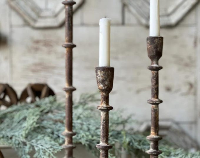 Set of 3 Sahara Metal Taper Candlestick Holders Distressed Aged Rustic ...