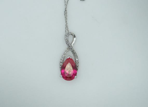 Preowned Sterling Silver Teardrop Ruby and Diamon… - image 1