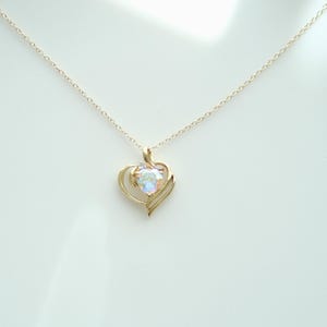 Preowned 14K Vermeil Heart Crystal Pendant on 18 inch Rolo chain