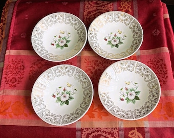 Vintage Gold Trimmed Floral and Butterfly Fruit/Desert Bowl (set of 4)