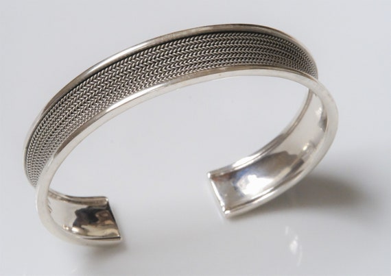 Sterling Silver Weaver Pattern Cuff Bracelet - image 1
