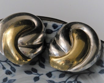 Vintage Sterling Silver Statement Two Tone Clip-On Earrings