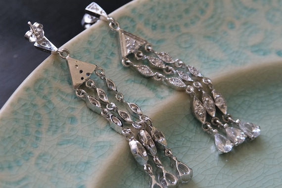 Vintage Sterling Silver CZ Dangle Earrings - image 2