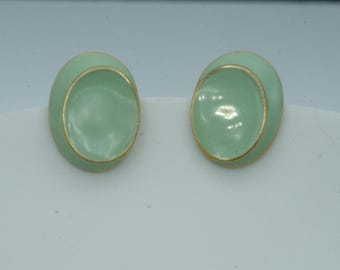 Preowned Gold Tone Teal Enamel Post Earrings