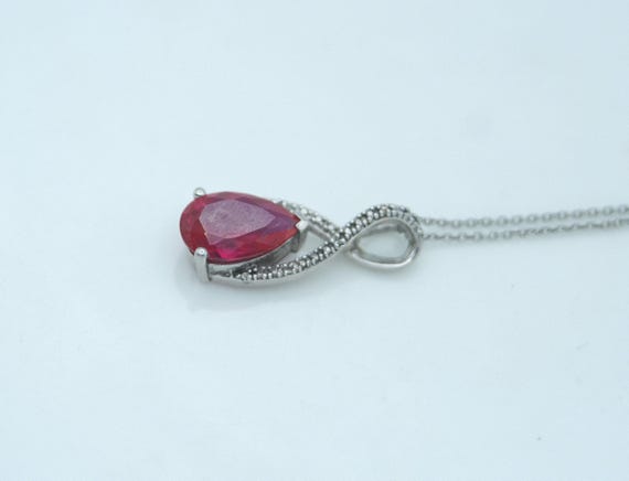 Preowned Sterling Silver Teardrop Ruby and Diamon… - image 2