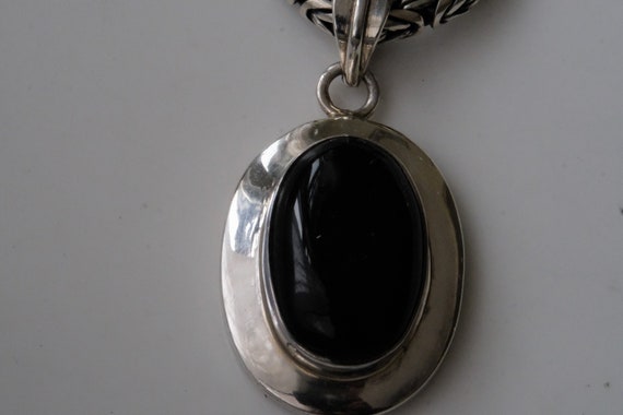 Vintage Sterling Silver Onyx Pendant with Handmad… - image 1