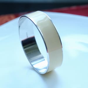 Vintage Monet Cream Enamel Silver Tone Bangle
