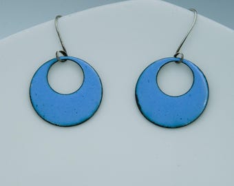Preowned Sterling Silver Blue and Peach Enamel Dangle Earrings