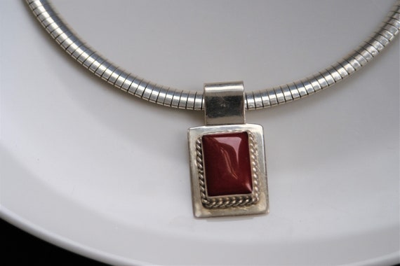 Preowned Red Coral Pendant with 8mm 16 inch Omega… - image 2