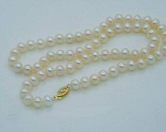 Preowned 6.5mm Cultured Pearl Necklace with 14K Yellow Gold Claps