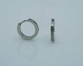 Preowned Sterling Silver CZ Huggie Hoop Earrings