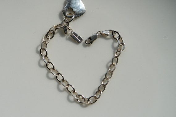 Preowned Sterling Silver Oval Link Heart Tag Brac… - image 2