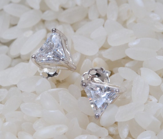 Sterling Silver CZ Triangular Stud Earrings - image 2