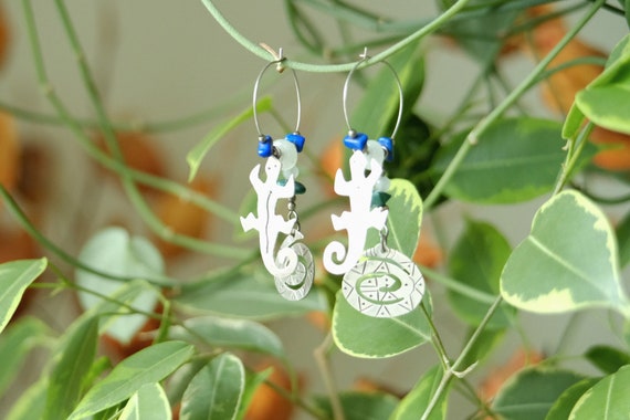Preowned Sterling Silver Lizard and Snake Dangle Earrings