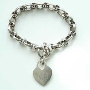 Preowned Sterling Silver 8mm Rolo Bracelet with Heart Tag 7.5 inch
