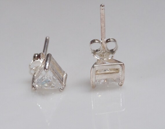 Sterling Silver CZ Triangular Stud Earrings - image 3