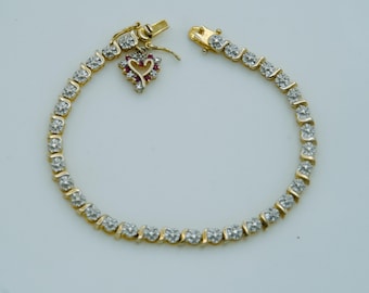 Preowned Gold Vermeil Ross Simons Diamond Illusive Bracelet with Ruby Heart Charm