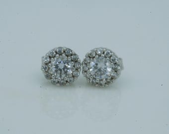Preowned Sterling Silver CZ Halo Stud Earrings