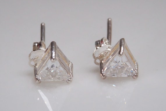 Sterling Silver CZ Triangular Stud Earrings - image 1
