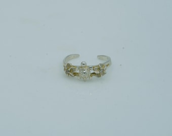 Preowned Sterling Silver Hawaiian Plumeria Turtle Toe Ring