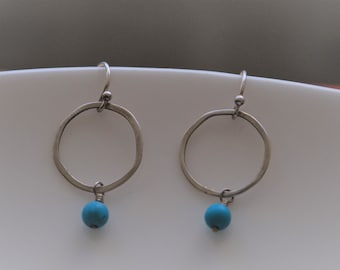 Vintage Hand Made Sterling Silver Hook Earrings with Howlite Beads