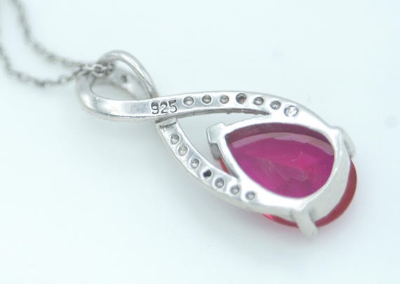 Preowned Sterling Silver Teardrop Ruby and Diamon… - image 3