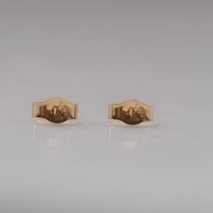 May include: Two gold-toned earring backs. The backs are shaped like a small, rounded rectangle with a hole in the center.