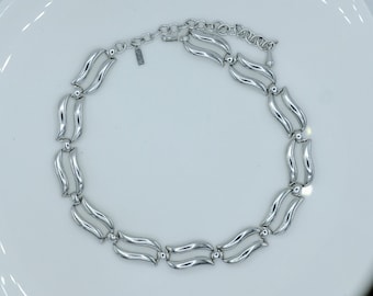 Vintage Monet Silver Tone Linked Choker with Extension